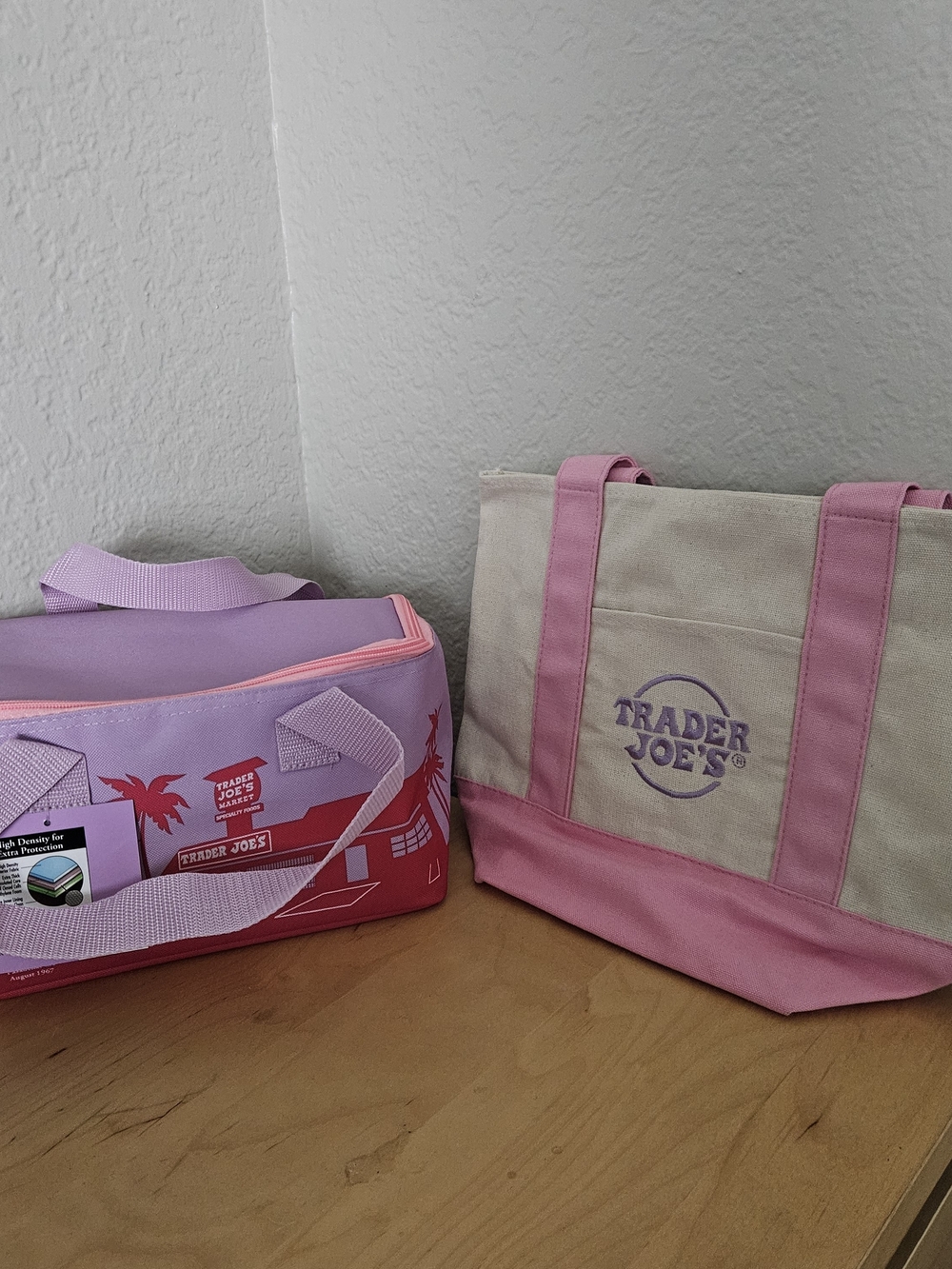 Trader Joe's Pink Canvas Tote And Lavender Insulated Lunch Bag / 1 Set